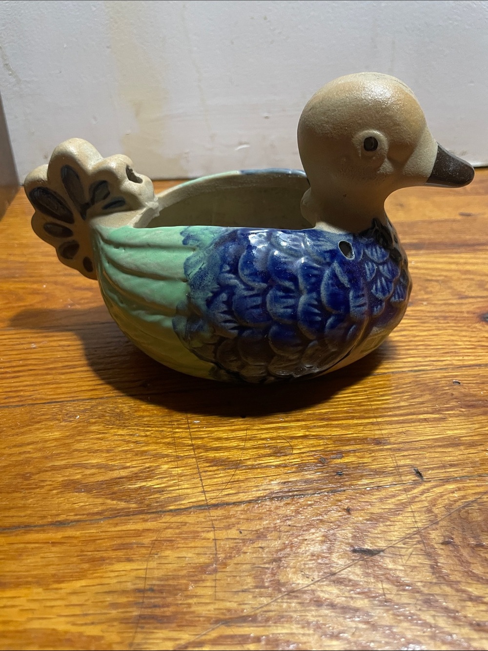 Ceramic Duck Planter in Blue and Green